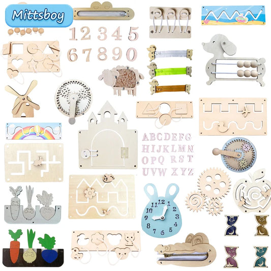 Kindergarten Montessori Wooden Busy Board Castle Gear Crocodile Zippers Geometric Jigsaw Puzzles Montessori Toy Educational Toys