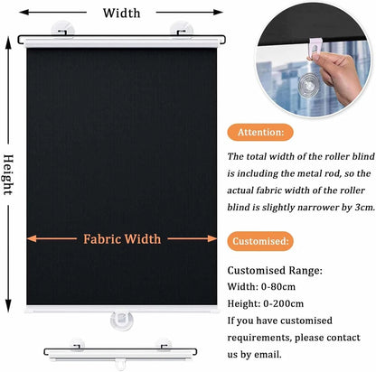 Cordless Retractable Roller Shades Black Home Office Windows Sunshade Thermal blinds without drilling blackout curtain