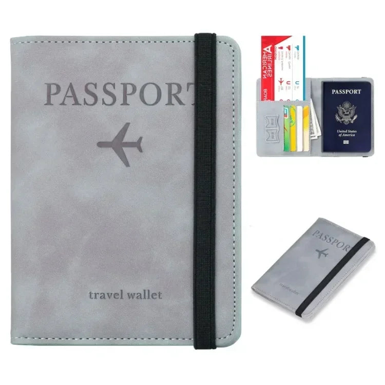 Tarjetero de cuero con bloqueo RFID, funda para pasaporte, billetera, accesorios de viaje para mujeres y hombres.