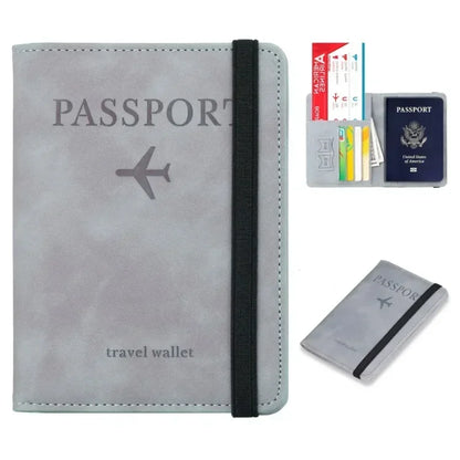 Tarjetero de cuero con bloqueo RFID, funda para pasaporte, billetera, accesorios de viaje para mujeres y hombres.