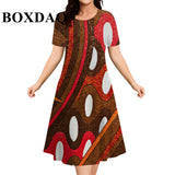 2026 Summer New Design Women's Dresses Casual Ethnic Style Pattern Geometric Splicing 3D Print Dress Short Sleeve Plus Size 9XL