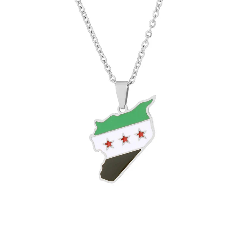 Collar con colgante de acero inoxidable con la bandera de Siria, estilo hip hop, para hombre y mujer.