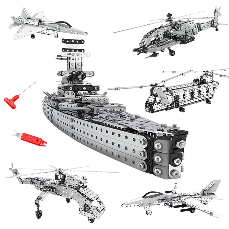 Children DIY Metal 3D Assembly Building Blocks Aircraft Warship Model Screw Nut Metal Toys Adult High-Difficulty Puzzle