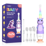 Toddler Sonic Electric Toothbrush for Baby with Cute Unicorn Cover and Smart LED Timer Soft Microfiber Bristles 4 Brush Heads