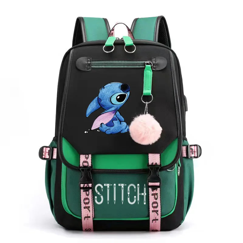 Mochila femenina Disney Stitch con carga USB, mochila escolar para adolescentes, niñas y niños, mochila para portátil, mochilas de viaje para mujeres