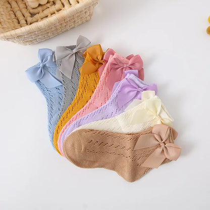 New Summer Baby Girls Socks Kids Bow Sock Children Knee High Soft Cotton Mesh Spanish Style Children 1-9 Years Breathable Socks