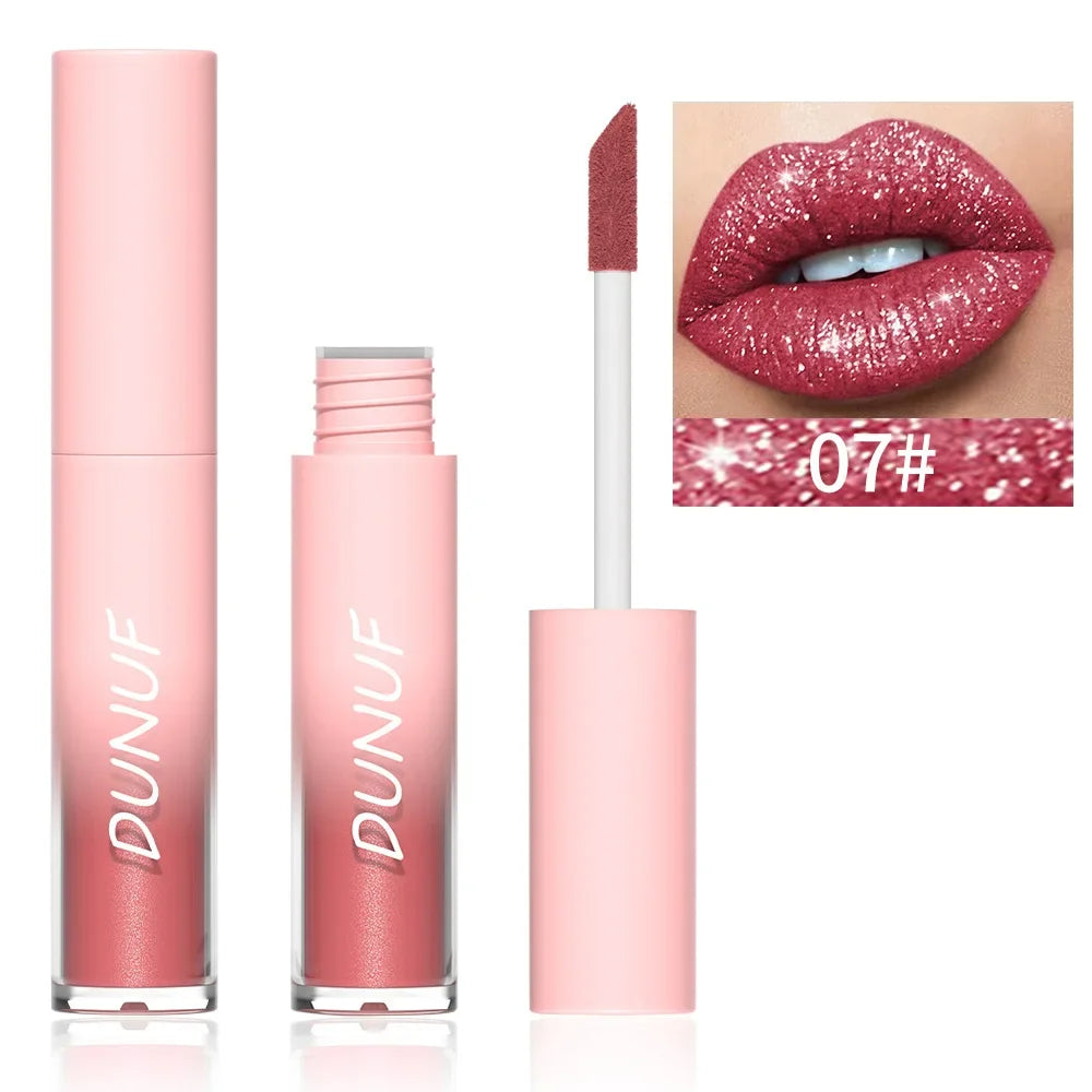 Lápiz labial líquido mate con brillo, resistente al agua, brillo de labios con efecto diamante, de larga duración, brillo de labios perlado, tinte labial para mujer, maquillaje cosmético, nuevo. 