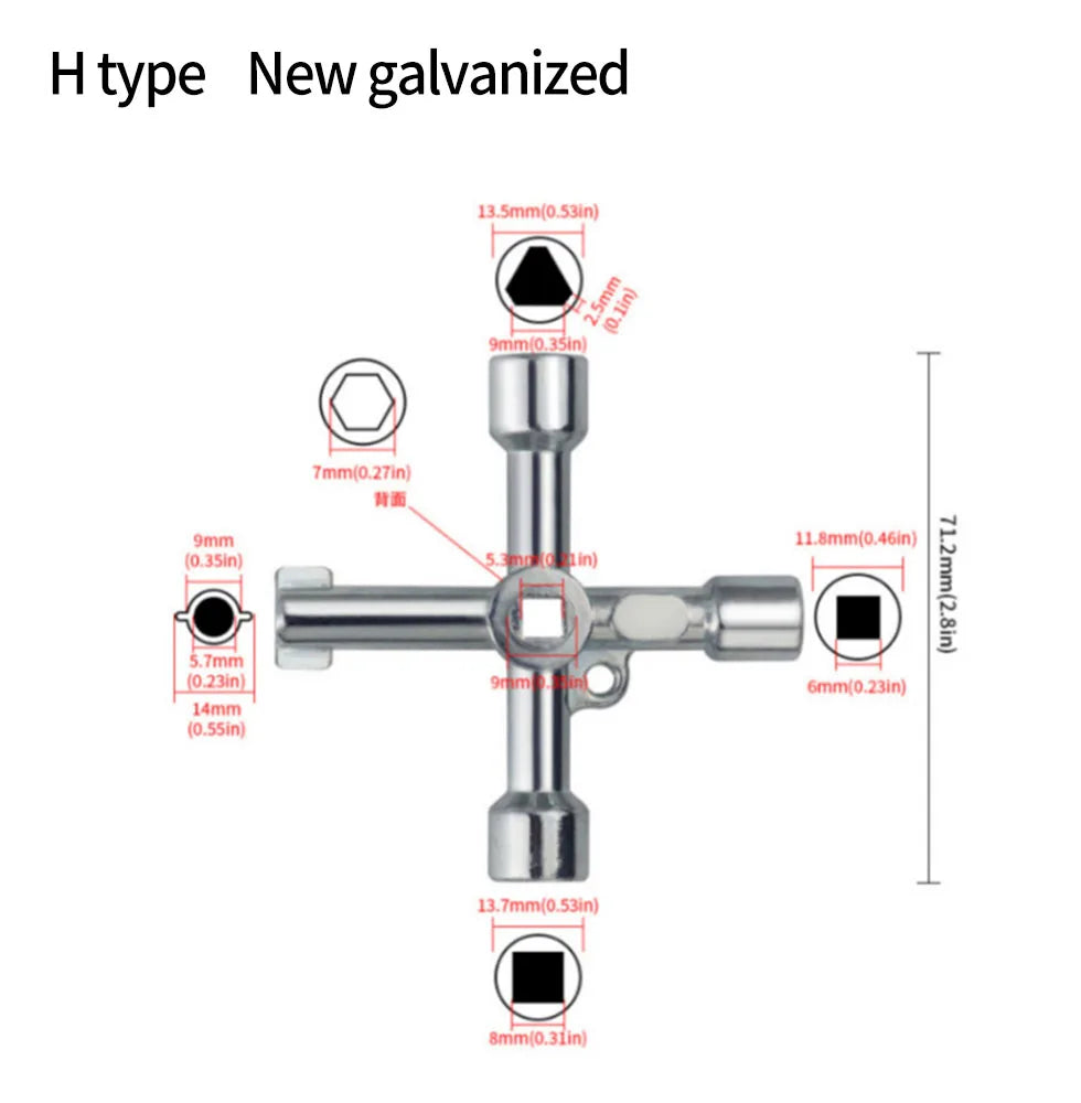 Electric control cabinet car elevator cross key wrench water meter valve key internal triangle wrench multi-purpose tool