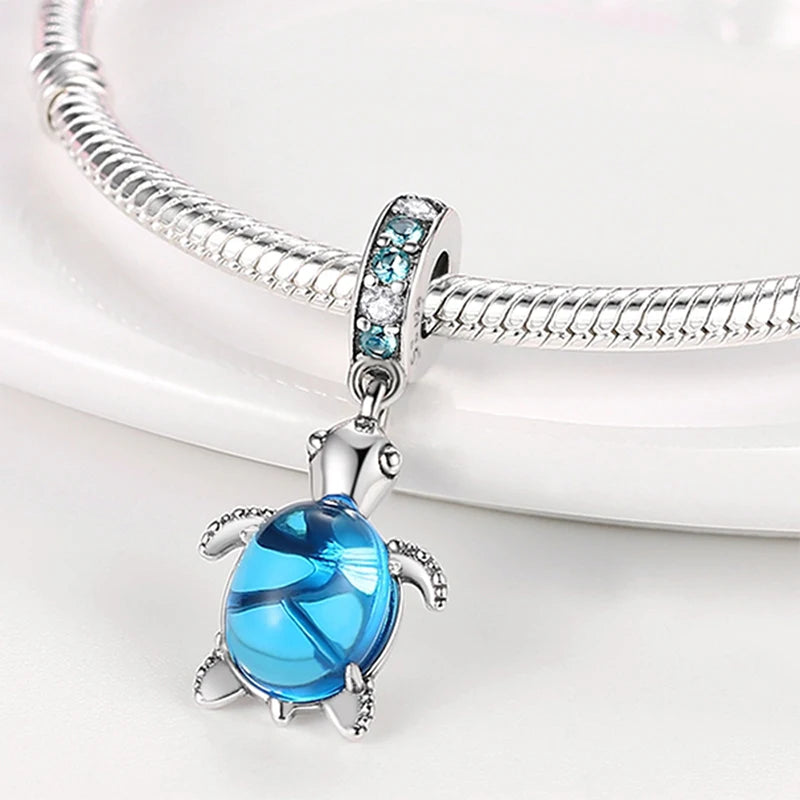 Ocean Series - Original Genuine 925 Sterling Silver Turtle Crab Mermaid Charm Beads Suitable for 3mm Bracelet DIY Making Pendant