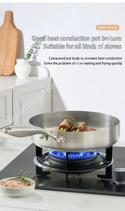 Titanium Stainless Steel Frying Pan Nonstick Wok Uncoated Pot Egg Steak Skillet Home Induction Cooker Gas Stove Kitchen Cookware