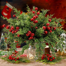 15pcs Artificial Pine Branches with Red Berry Stems Faux Christmas Greenery Pine Cypress DIY Craft Garland Home Christmas Decor
