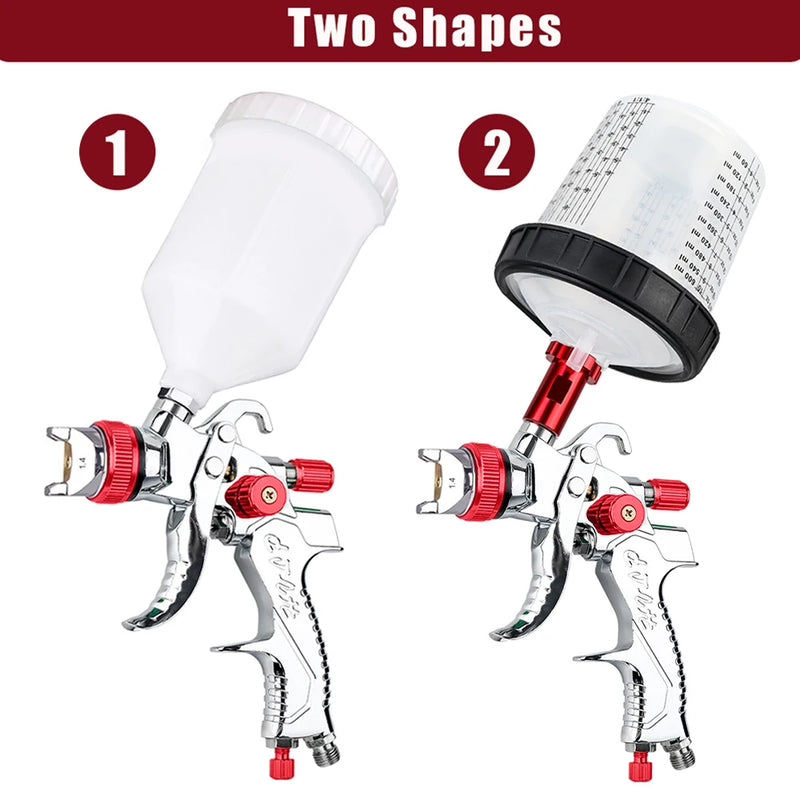1.4mm 1.7mm 2.0mm Professional HVLP Spray Gun Home Automatic Paint Spray Gun Tool, 600ml No Clean Disposable Measuring Cup 10pcs