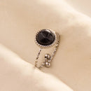 1pc Boho Turquoise Ring Stainless Steel Black Stone Silver Color Adjustable Ring Women Ethnic Ring Bohemian Jewelry Gift No Fade