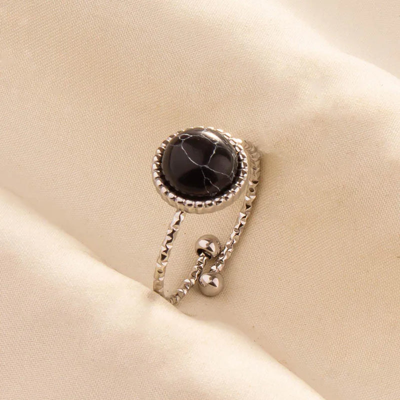 1pc Boho Turquoise Ring Stainless Steel Black Stone Silver Color Adjustable Ring Women Ethnic Ring Bohemian Jewelry Gift No Fade