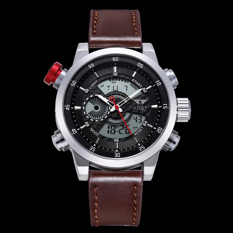2024 NEW AMST Luxury Brand Men's Quartz LED Watches Men Fashion Casual Sports Clock Genuine Leather Military Wrist Watch