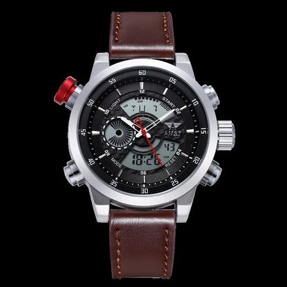 2024 NEW AMST Luxury Brand Men's Quartz LED Watches Men Fashion Casual Sports Clock Genuine Leather Military Wrist Watch