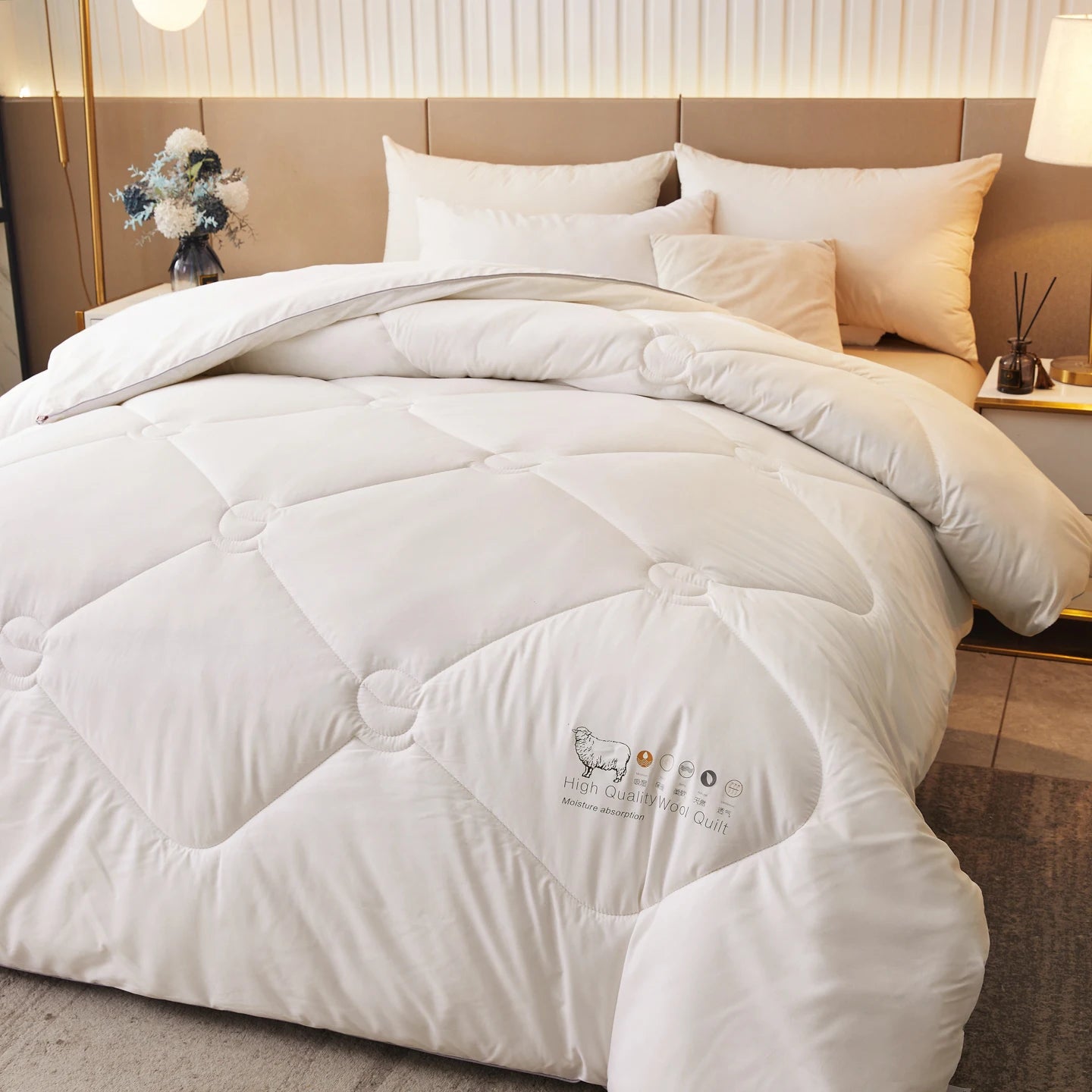 Luxury 100% Wool Quilt Core Autumn Winter Thickened Warm Quilted Comforter Fluffy Soft King Queen Size Solid White Duvet Insert