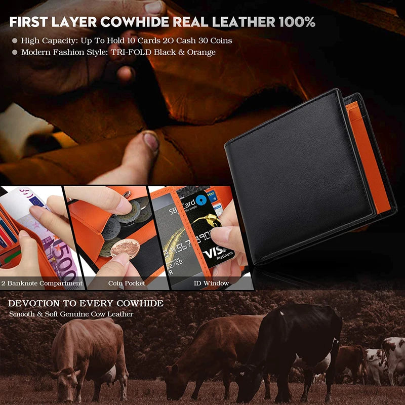 Wallets Mens Slim RFID Blocking Genuine Leather with Coin Pocket  2 Banknote Compartments 10 Credit Card Holders Wallet for Men