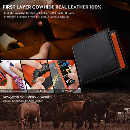 Wallets Mens Slim RFID Blocking Genuine Leather with Coin Pocket  2 Banknote Compartments 10 Credit Card Holders Wallet for Men