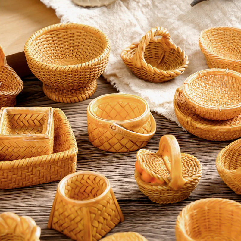 1pc Mini Simulated Rattan Basket Model DIY Creative Dollhouse Dessert Shop Food Vegetable Ornaments Craft Kitchen Decoration