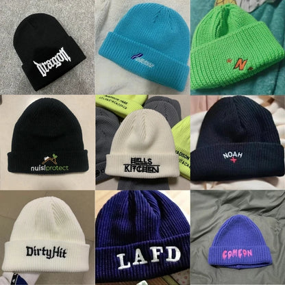 Custom Logo Beanie, Men's Cap Your Embroidered Design Hats for Woman Winter Warm Skull Balaclava DIY Team Logo Elastic Knit Cap