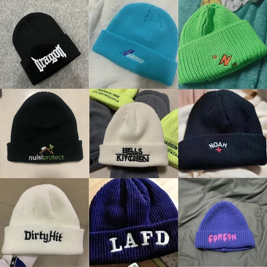 Custom Logo Beanie, Men's Cap Your Embroidered Design Hats for Woman Winter Warm Skull Balaclava DIY Team Logo Elastic Knit Cap