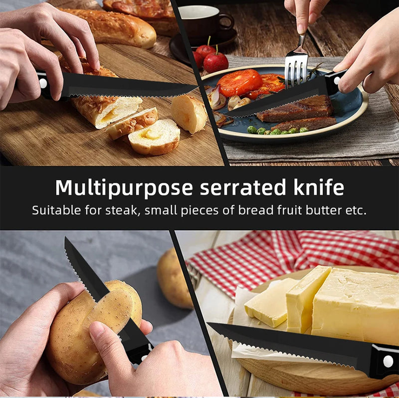 30pcs Black Dinnerware Set Stainless Steel Steak Knife Fork Coffee Spoon Teaspoon Flatware Dishwasher Safe Kitchen Tableware Set