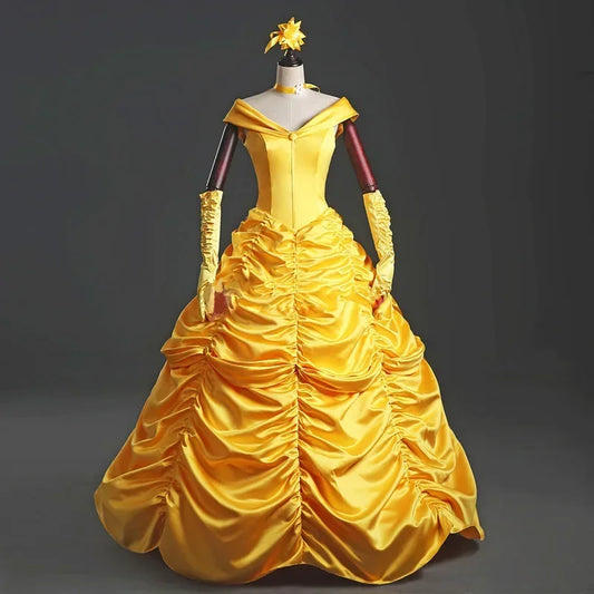 New Adults Cosplay Christmas Women's Princess Ball Gown Beauty and the Beast Belle Costume for Dress Yellow Gown Fancy Women