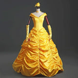 New adults cosplay christmas womens princess ball gown beauty and the beast belle costume for dress yellow gown fancy women