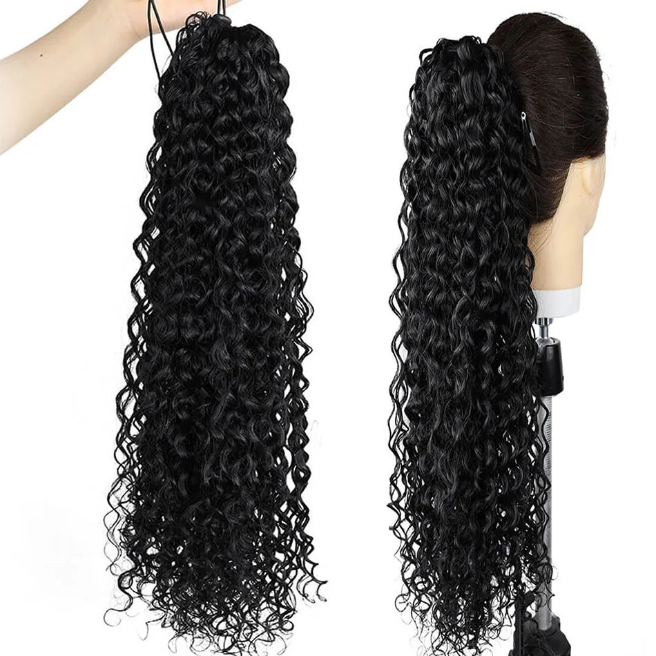 Extensões de rabo de cavalo cacheado longo 80cm aplique sintético com cordão e clip water wave