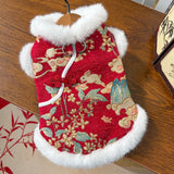 New Year Autumn Winter Double Layer Fleece Pet Clothes Chinese Style Jade Rabbit Design Warm Coat for Dogs Cats Festive Holiday