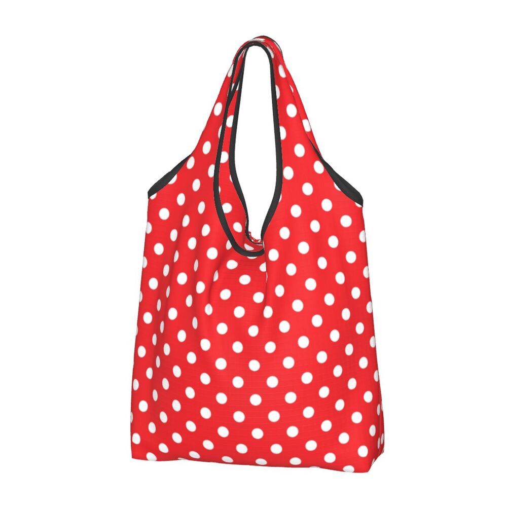 Custom Recycling Classic Black And White Polka Dot Shopping Bag Women Tote Bag Portable Grocery Shopper Bags