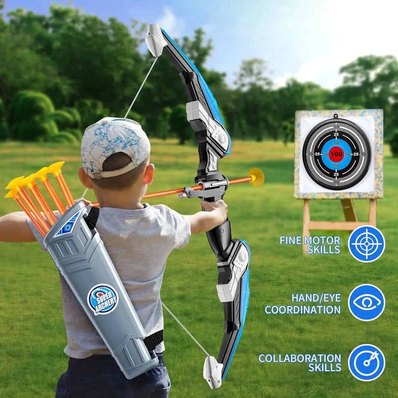 LED Light Up Bow and Arrow Set for Kids, Archery Toys, Ages 4-8-12, with 10 Suction Cup Arrows, Target and Quiver, Boys 