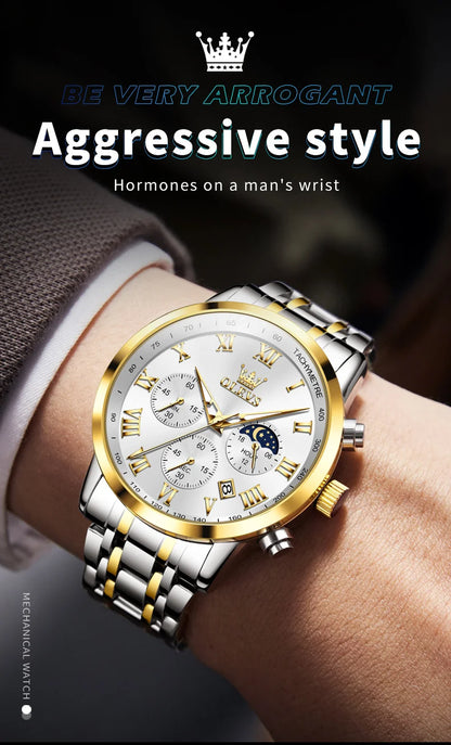 OLEVS 5529 Luxury Quartz Watch For Men Roman Scale Moon Phase Chronograph Man Watches Waterproof Luminous Calendar Wrist Watch