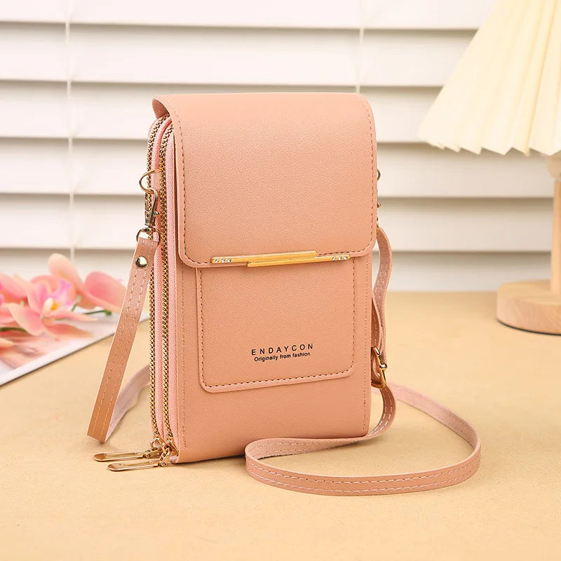Cartera para teléfono móvil con pantalla táctil, de piel sintética, para mujer, minibolso de hombro con solapa, tipo bandolera, pequeño