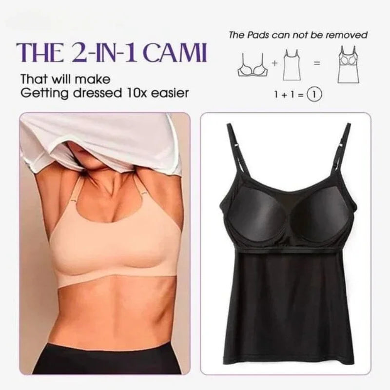 Camisola sexy con sujetador acolchado sólido y tirantes finos para mujer, camiseta sin mangas con sujetador incorporado, 2024