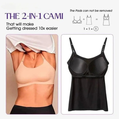 Camisola sexy con sujetador acolchado sólido y tirantes finos para mujer, camiseta sin mangas con sujetador incorporado, 2024
