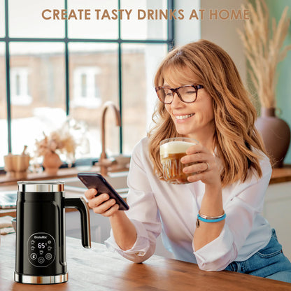 BioloMix Upgraded 5-in-1 LED Touch Screen Milk Frother for Lattes, Hot And Cold Foam Maker
