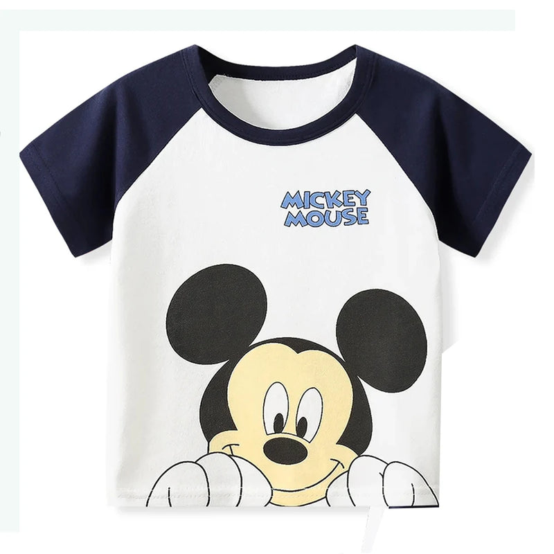 Mickey Mouse Summer T-shirt Shorts Children's Short Sleeve Set Cotton Tees Tracksuits Boys Girls Clothes Casual Two Piece