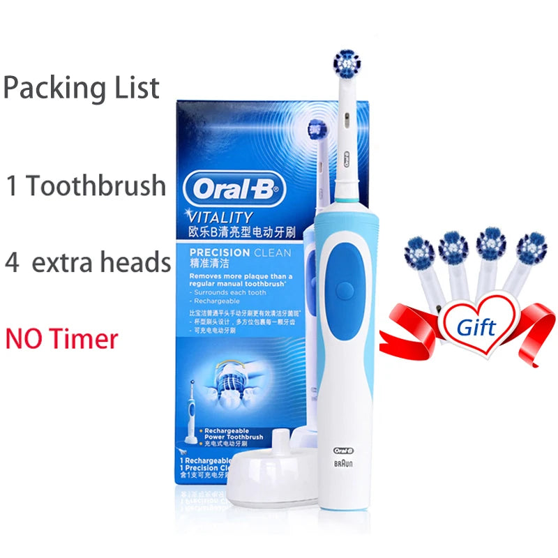 Cepillo de dientes eléctrico Oral B para adultos, recargable, con rotación, blanqueamiento 3D y cabezales de regalo.