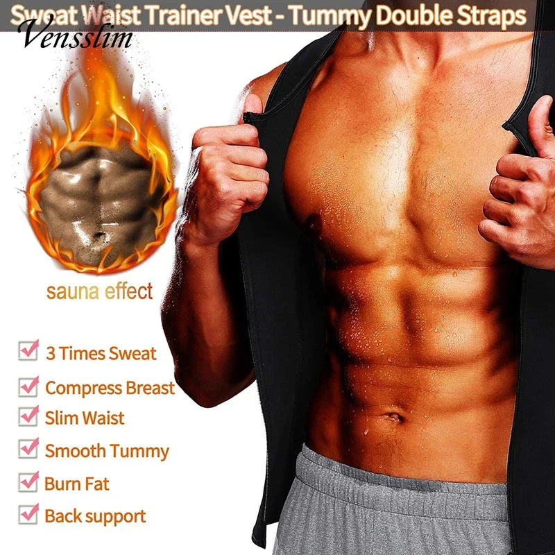 Vensslim - Chaleco moldeador de cintura para hombre, camiseta adelgazante, camiseta interior de compresión para sauna, ropa moldeadora, quemador de grasa, camisetas de entrenamiento