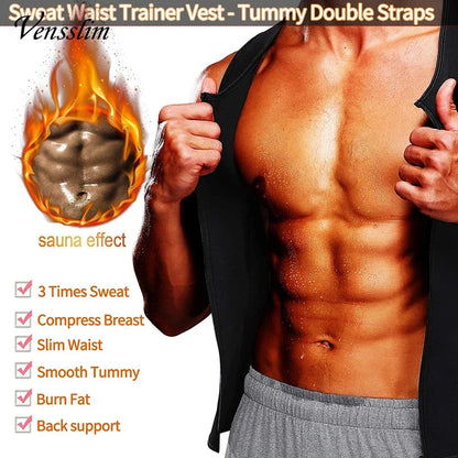 Vensslim - Chaleco moldeador de cintura para hombre, camiseta adelgazante, camiseta interior de compresión para sauna, ropa moldeadora, quemador de grasa, camisetas de entrenamiento