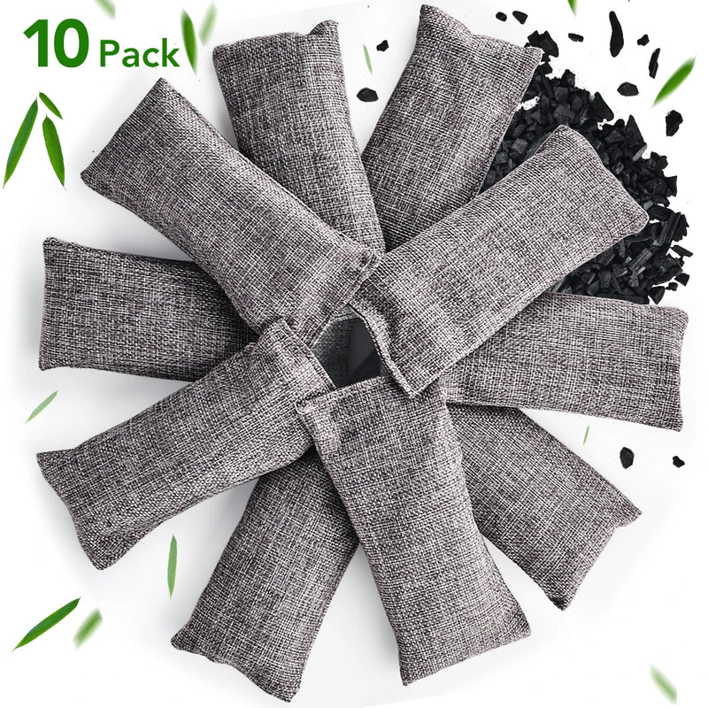 10 pçs sacos de carvão de bambu natural purificador de ar carvão ativado absorvente de odor eliminador de odor de umidade para sapatos de armário de carro