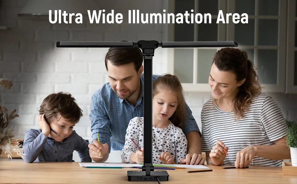 Double Head LED Desk Lamp,Dual Swing-arm Table Lamp for Home Office,5 Color Modes and 5 Dimmable,Modern Eye-Caring Piano Lamp
