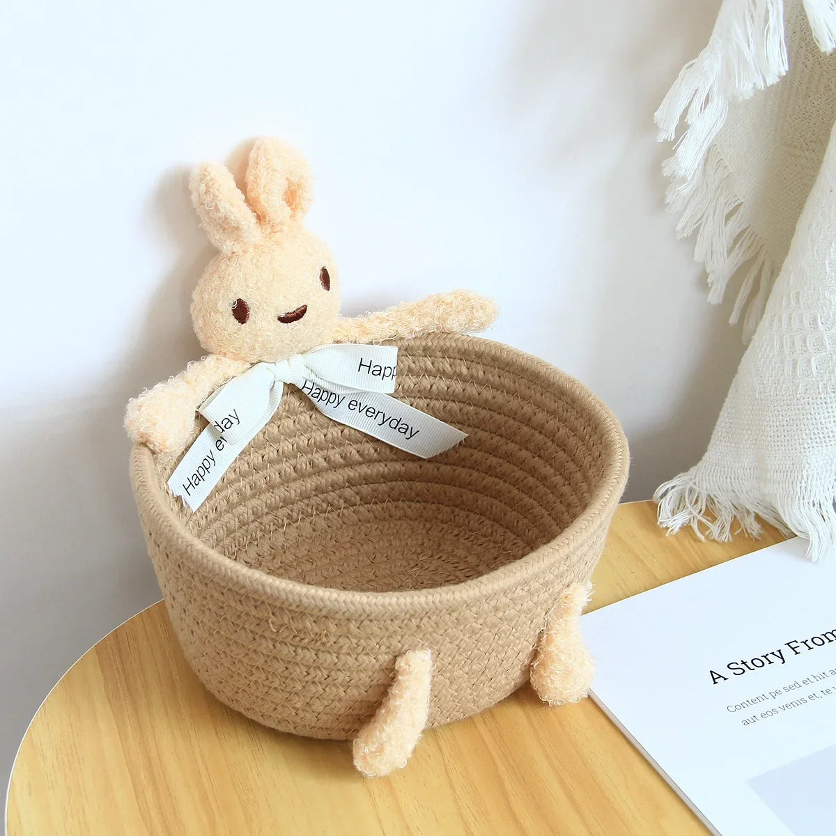 cartoon style weave sundries Storage Baskets household cosmetic hairpin Organize deposit container child toy classification case