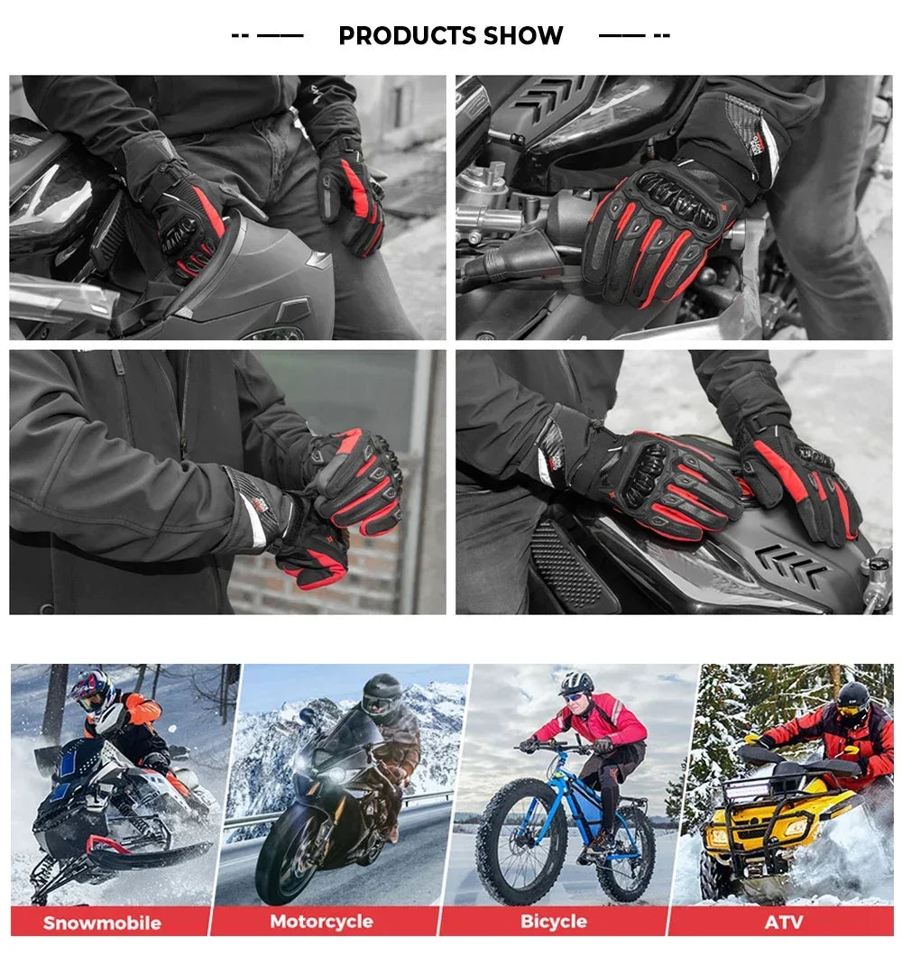 KEMiMOTO Winter Motorcycle Gloves CE Protective Black Guantes Moto Invierno Warm Touch Screen Waterproof Windproof Gloves