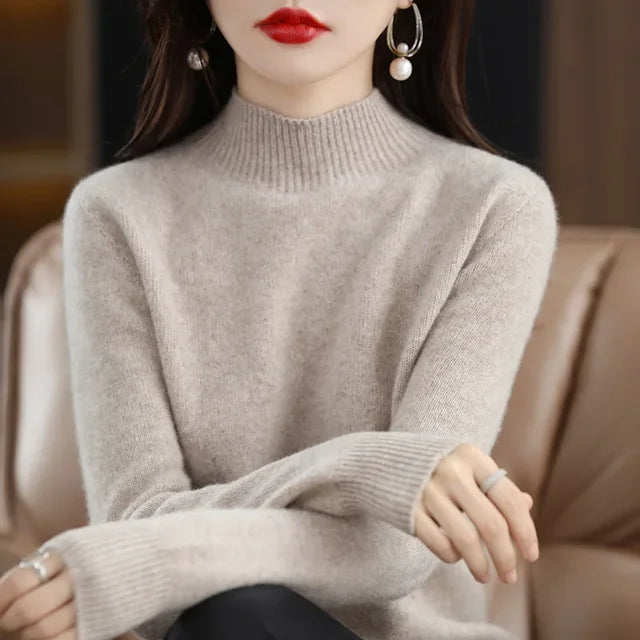 Autumn Winter Women Sweater Korean Fashion Warm Bottoming Shirts Half Turtleneck Basic Knitwear Solid Long Sleeve Pullovers 