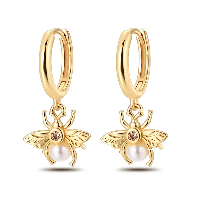 Clássico 925 Brincos de Prata para Mulheres, Estrelas, Luas, Pérolas, Abelhas, Argola Dourada, Noivado, Aniversário, Presente Joalheria Fina