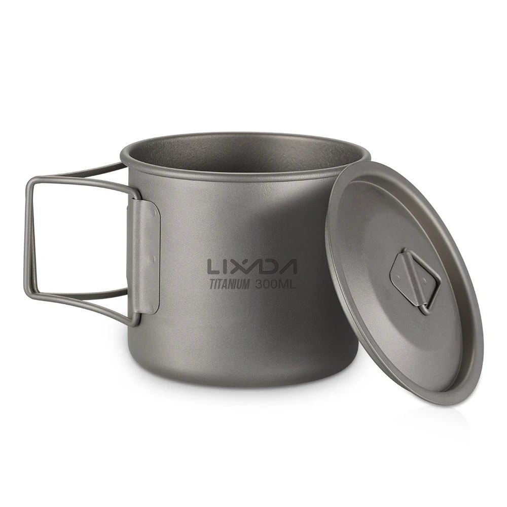 Taza de agua ultraligera de titanio Lixada con asa plegable, portátil para exteriores, camping, picnic, 300 ml/350 ml/550 ml/650 ml