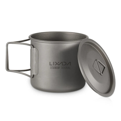 Taza de agua ultraligera de titanio Lixada con asa plegable, portátil para exteriores, camping, picnic, 300 ml/350 ml/550 ml/650 ml
